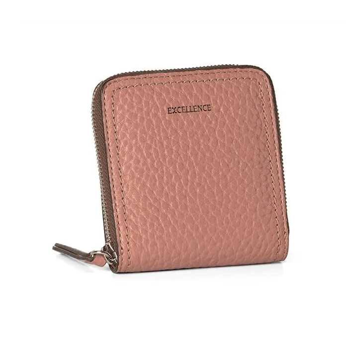 portefeuille Excellence en Cuir de vachette grainé Italien rose