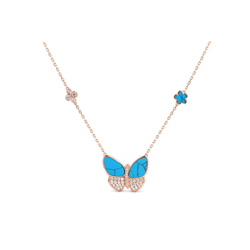 Collier Papillon Excellence Argent 925 RG & TRQ