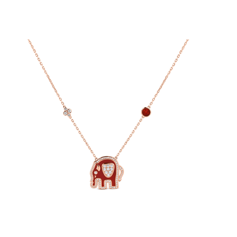 Collier Éléphant Excellence Argent 925 RG & GRN