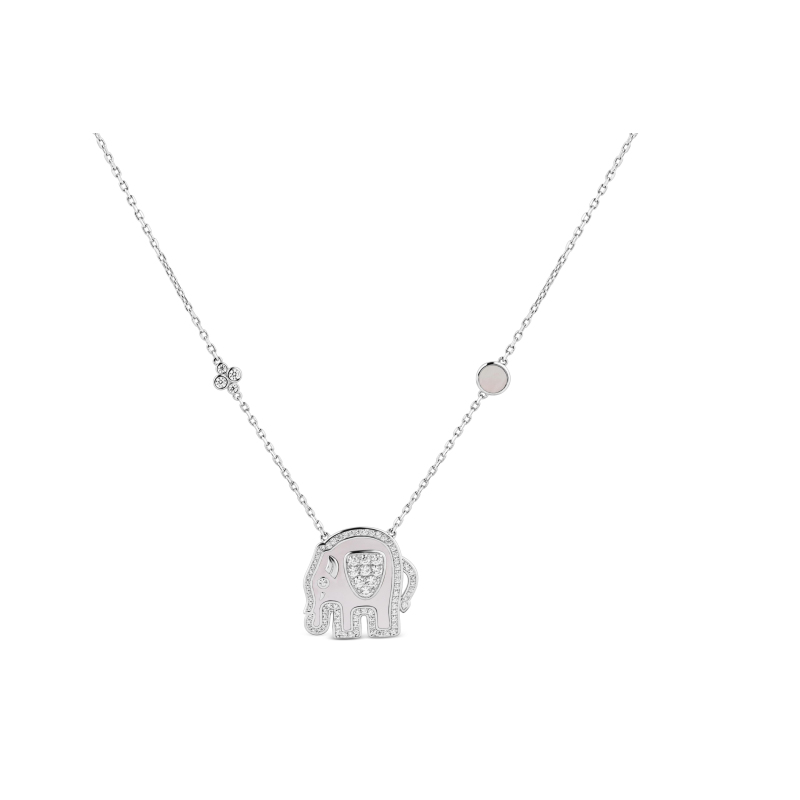 Collier Éléphant Excellence Argent 925 Rh & MOP
