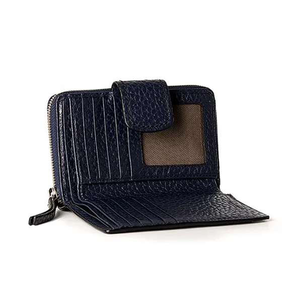 Portefeuilles Excellence en Cuir de vachette grainé Italien bleu