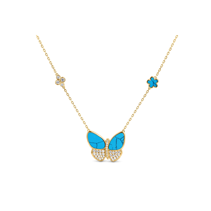 Collier Papillon Excellence Plaqué Or 18K 3Mic & TRQ