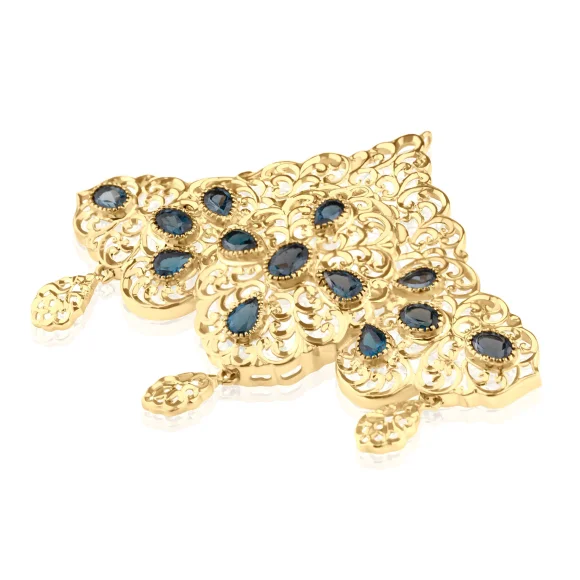 Broche Excellence Or jaune 18K & topaze bleu