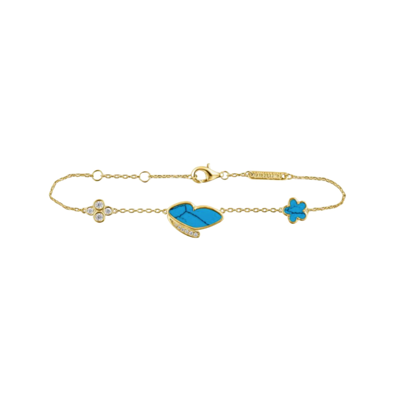 Gourmette Papillon Excellence Plaqué Or 18K 3Mic & TRQ