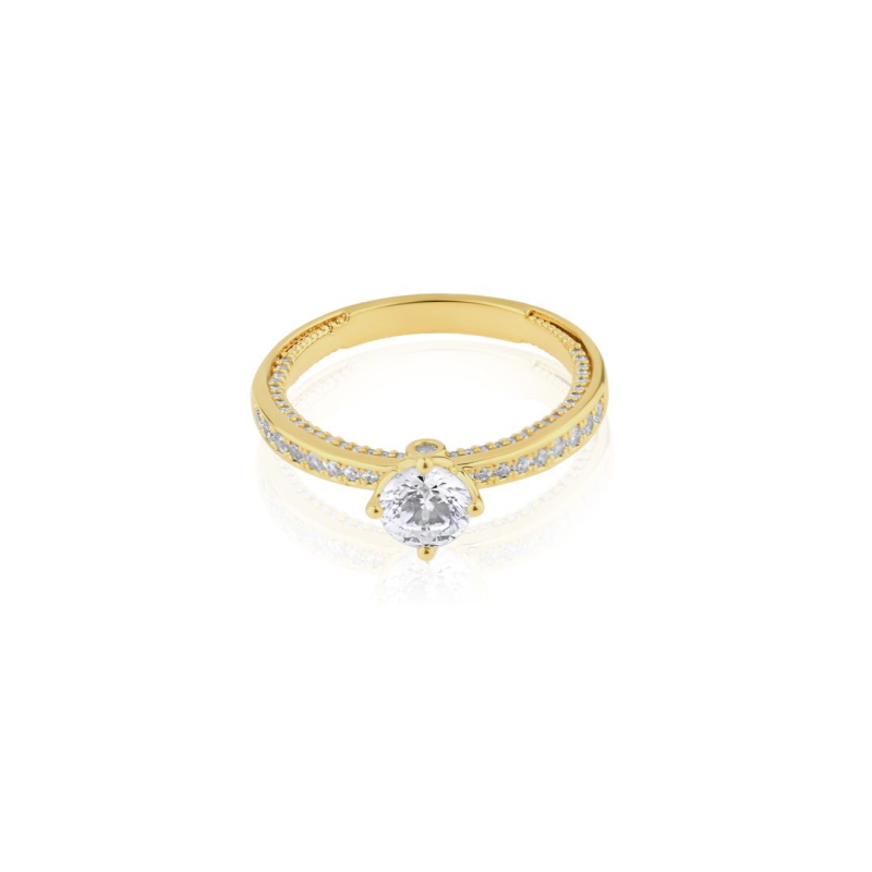 Bague solitaire et demi alliance Excellence Plaqué Or 18k sertie d'un zirconium