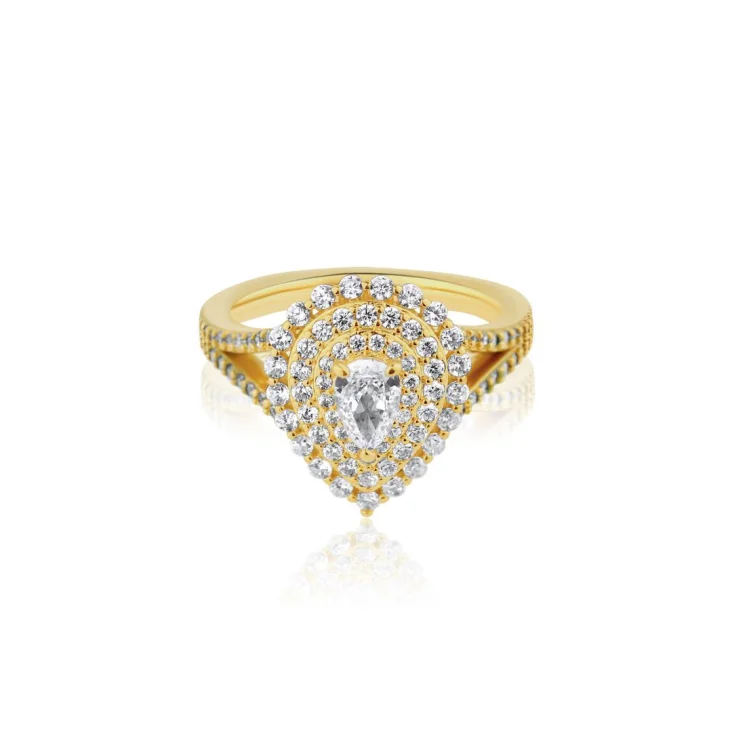 Bague poire Excellence Plaqué Or 18k sertie de zirconiums
