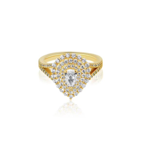 Bague poire Excellence Plaqué Or 18k sertie de zirconiums