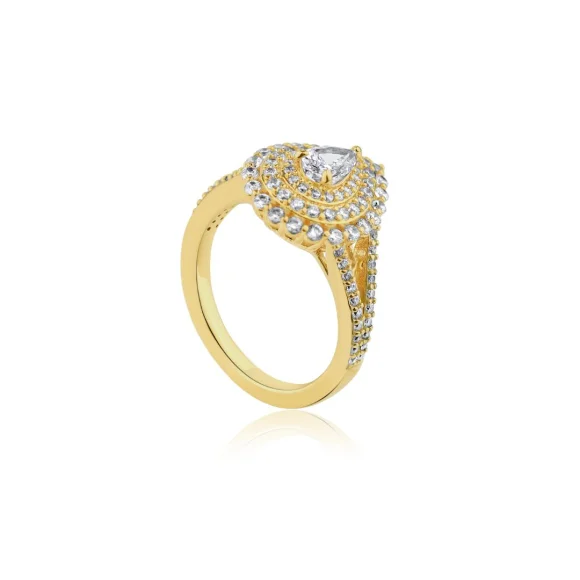 Bague poire Excellence Plaqué Or 18k sertie de zirconiums