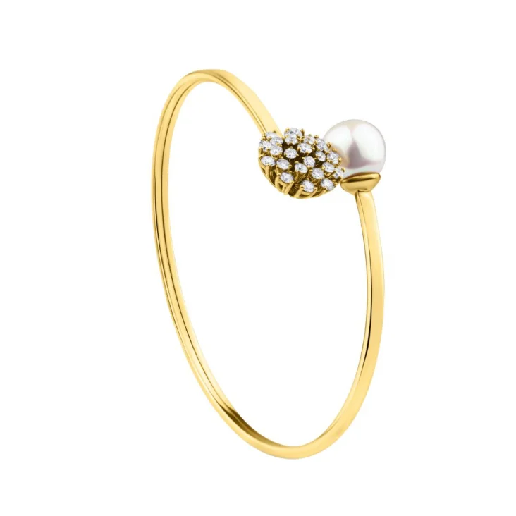 Bracelet Jonc en Or jaune 750/1000, diamants & Perle de culture. 2