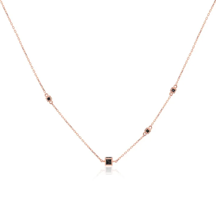Collier cubes Excellence Or rose 750/1000 & Diamants noirs