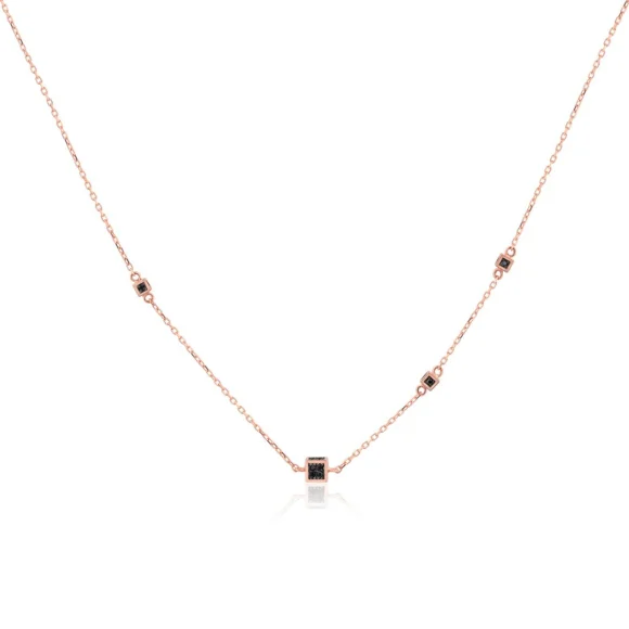 Collier cubes Excellence Or rose 750/1000 & Diamants noirs