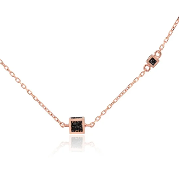 Collier cubes Excellence Or rose 750/1000 & Diamants noirs