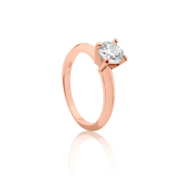 Bague Solitaire Excellence Argent 925 Rhodiée en Gris sertie d'un zirconium