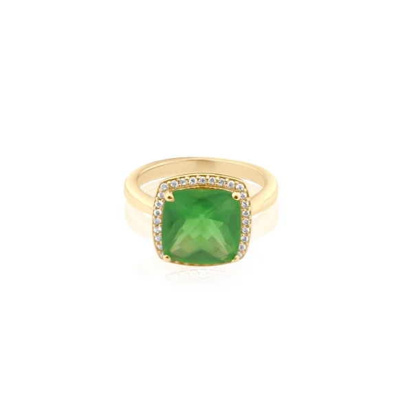 Bague Coussin Excellence Plaqué Or 18K 3Mic & EMR