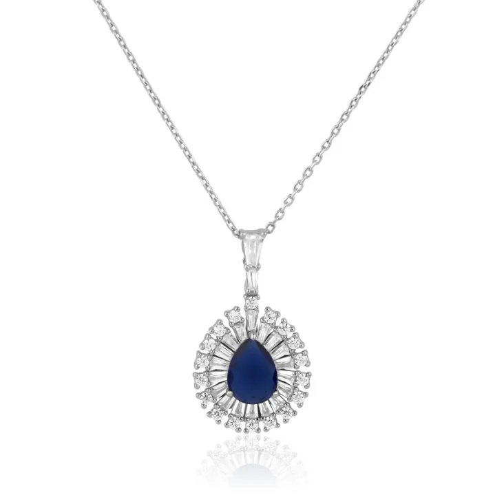 Pendentif poire Excellence Argent 925 Rh & BLU SPN