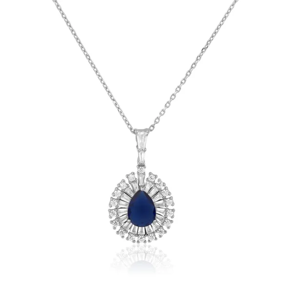 Pendentif poire Excellence Argent 925 Rh & BLU SPN