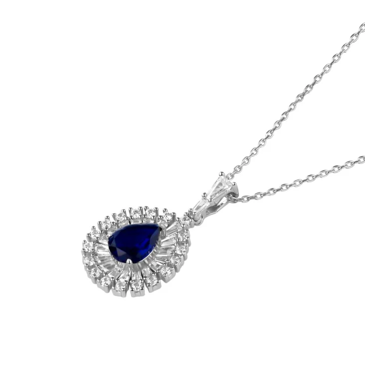 Pendentif poire Excellence Argent 925 Rh & BLU SPN 2