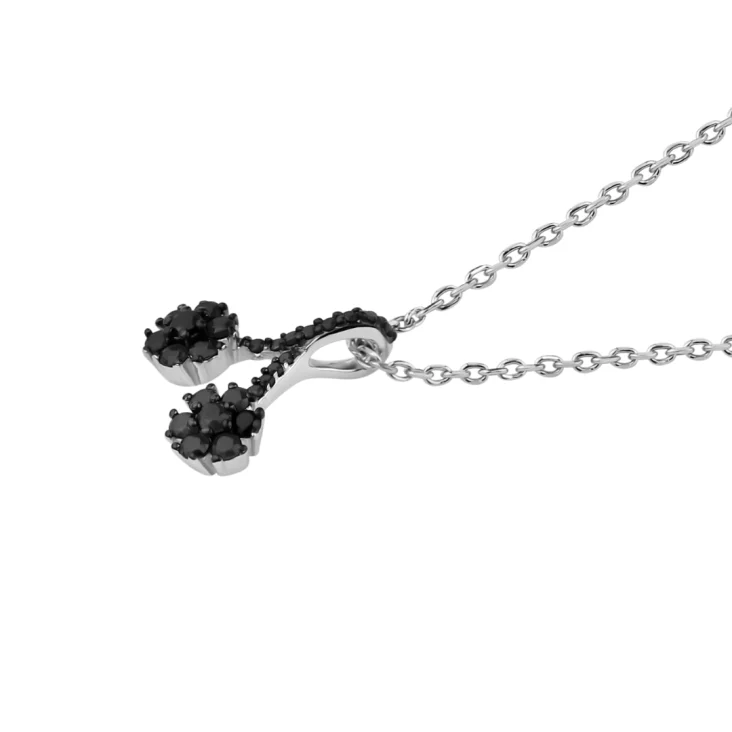 Pendentif double marguerite Excellence Argent 925 Rh & BK 2