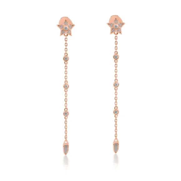 Boucles d'Oreilles étoile Excellence en Argent 925 R.Gold ornées d’une chaînette