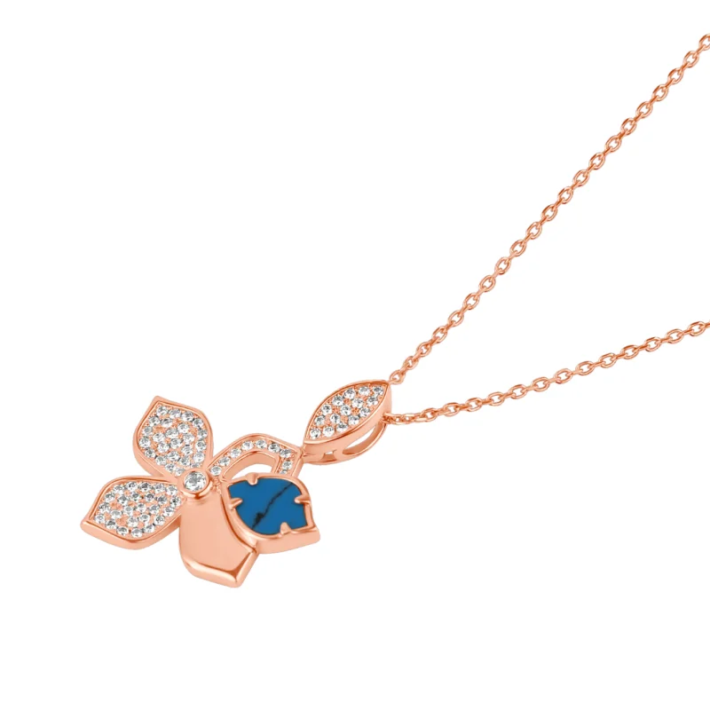 Pendentif Trèfle Excellence Argent 925 R.Gold & TRQ