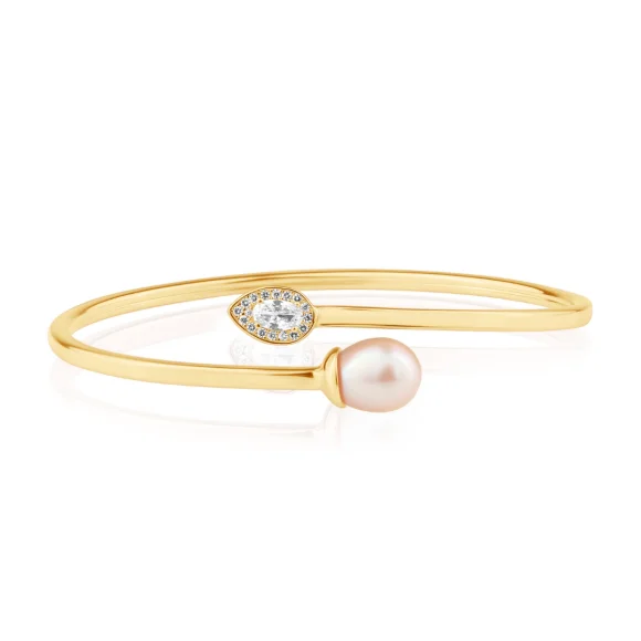 Bracelet jonc toi & moi Excellence Plaqué Or 18K 3Mic & FWP