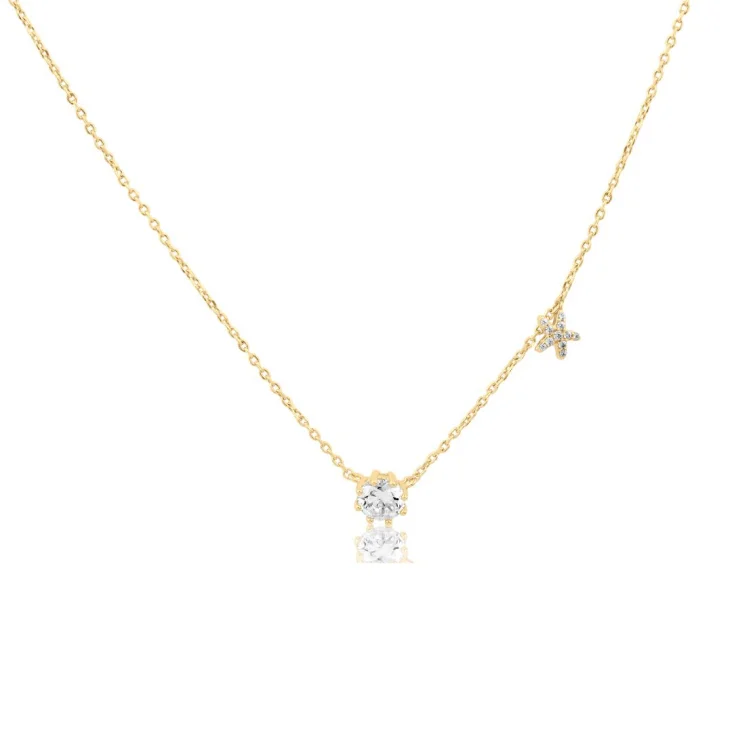 Collier solitaire Excellence Plaqué Or 18K serti d'un...