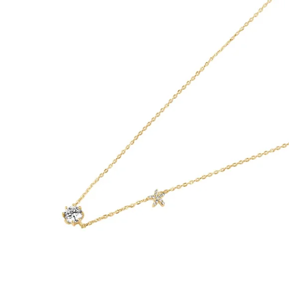 Collier solitaire Excellence Plaqué Or 18K serti d'un zirconium