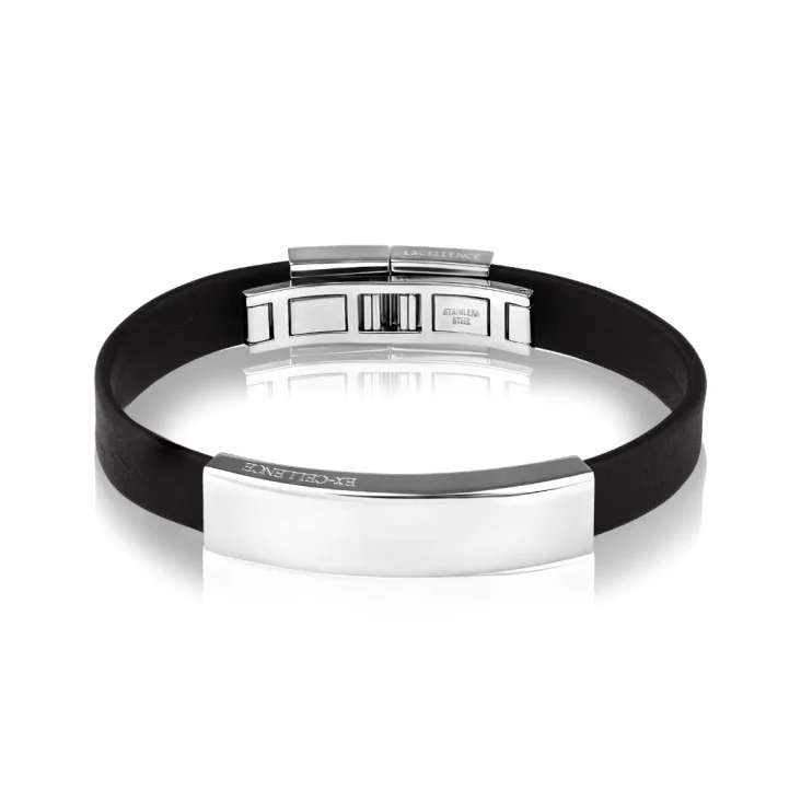 Bracelet Excellence Acier 316L & cuir marron 2