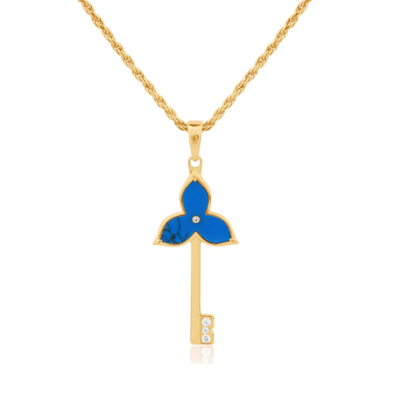 Pendentif Key Flower Excellence Plaqué Or 18K 3Mic & TRQ