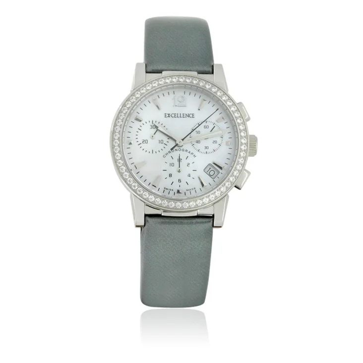 Montre Excellence Chrono Acier & Cuir Blanc