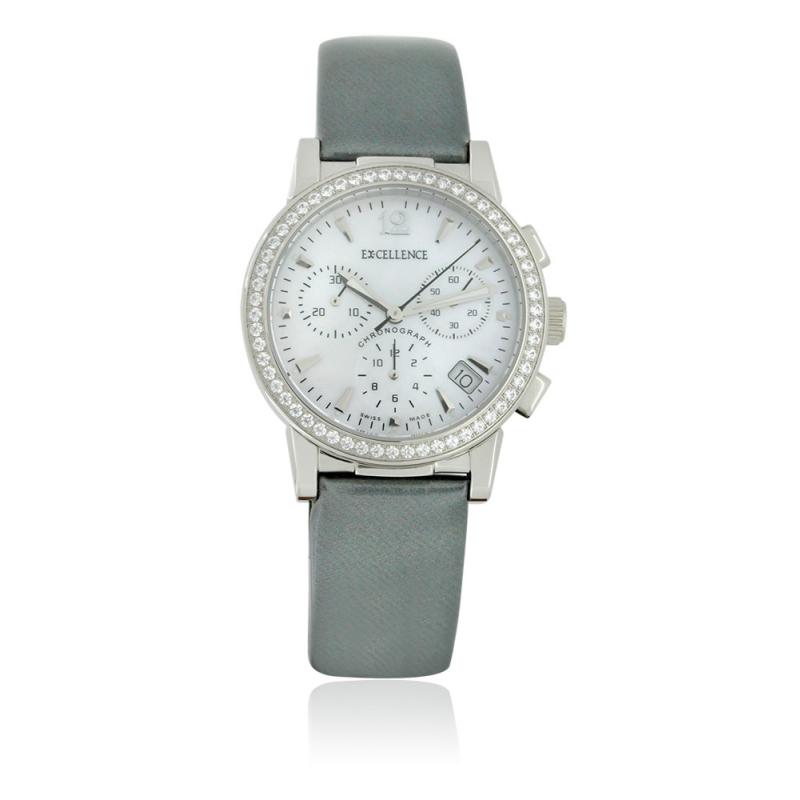 Montre Excellence Chrono Acier & Cuir Blanc