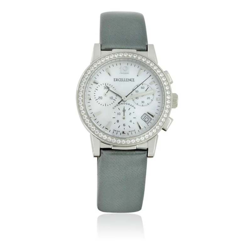 Montre Excellence Chrono Acier & Cuir Blanc