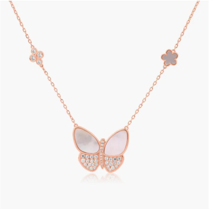 Collier Papillon Excellence Argent 925 RG & MOP