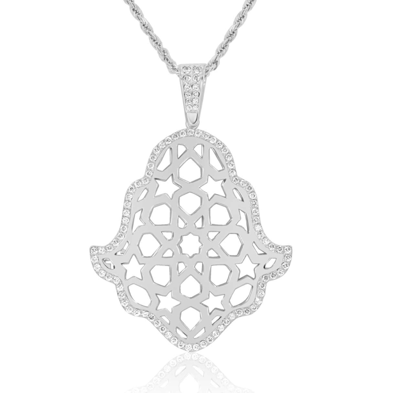 Pendentif Khmissa réversible Excellence Or gris 750/1000 & Diamants
