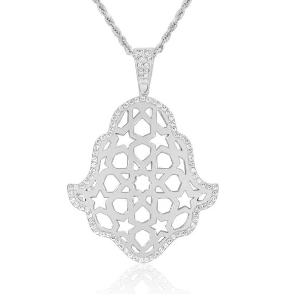 Pendentif Khmissa réversible Excellence Or gris 750/1000 & Diamants