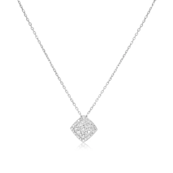 Collier pendentif carré Excellence Or gris 750/1000 &...