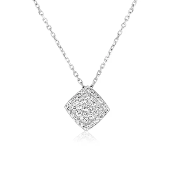 Collier pendentif carré Excellence Or gris 750/1000 & Diamants