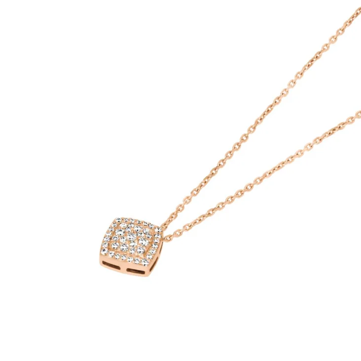 Collier pendentif carré Excellence Or rose 750/1000 &... 2