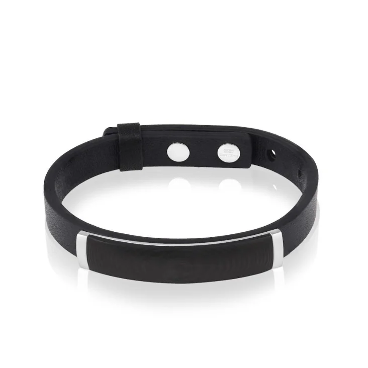 Bracelet Excellence Acier 316L, carbone & cuir