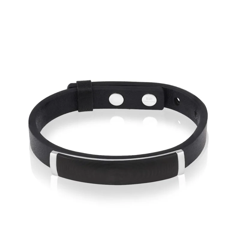 Bracelet Excellence Acier 316L, carbone & cuir Bracelet Excellence Acier 316L, carbone & cuir