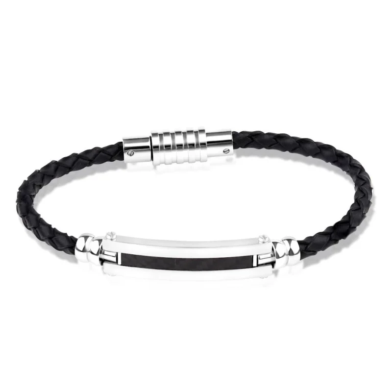 Bracelet Excellence Acier 316L & cuir tressé Bracelet Excellence Acier 316L & cuir tressé