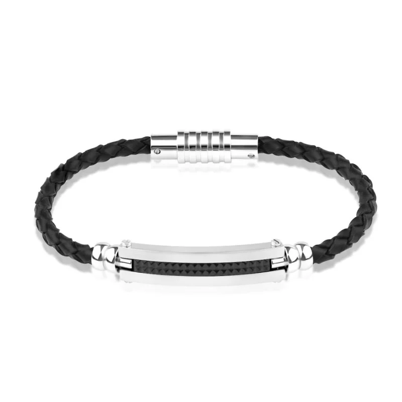 Bracelet Excellence Acier 316L & cuir tressé Bracelet Excellence Acier 316L & cuir tressé