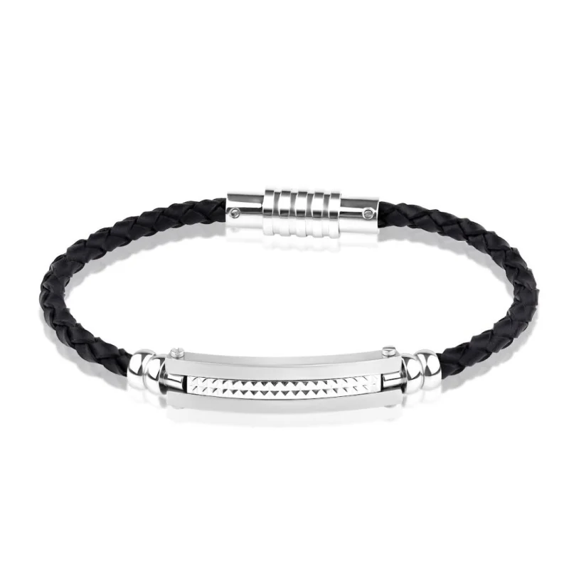 Bracelet Excellence Acier 316L & cuir tressé Bracelet Excellence Acier 316L & cuir tressé
