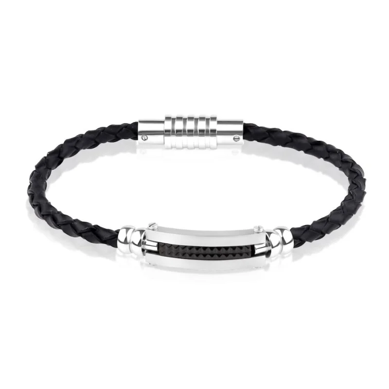 Bracelet Excellence Acier 316L & cuir tressé Bracelet Excellence Acier 316L & cuir tressé