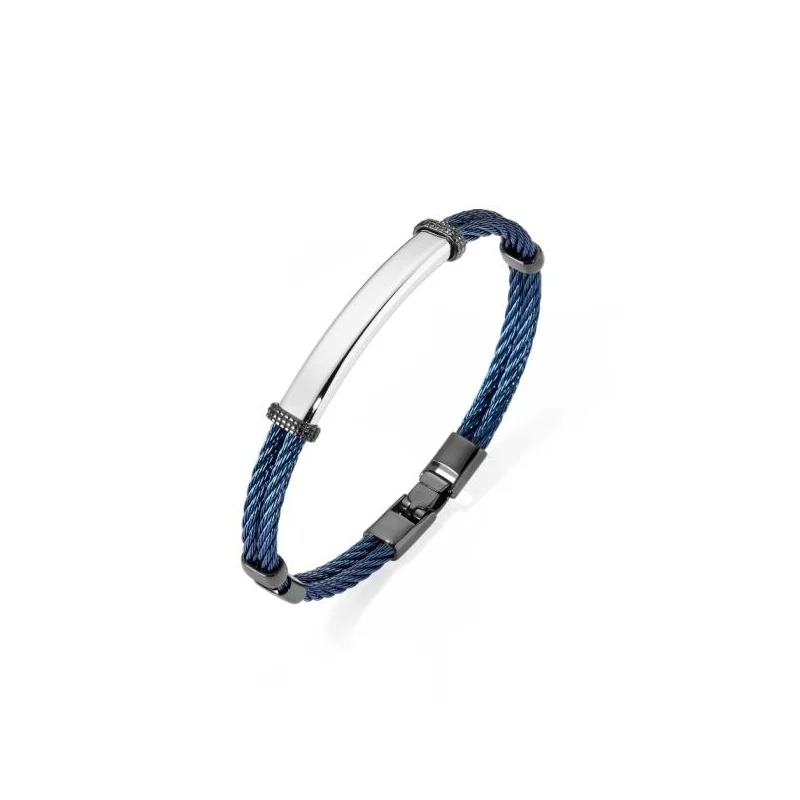 Bracelet Excellence acier 316L PVD bleu double câble tressé Bracelet Excellence acier 316L PVD bleu double câble tressé