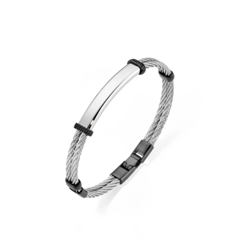 celet Excellence en acier 316L double câble tressé motif central poli celet Excellence en acier 316L double câble tressé motif central poli