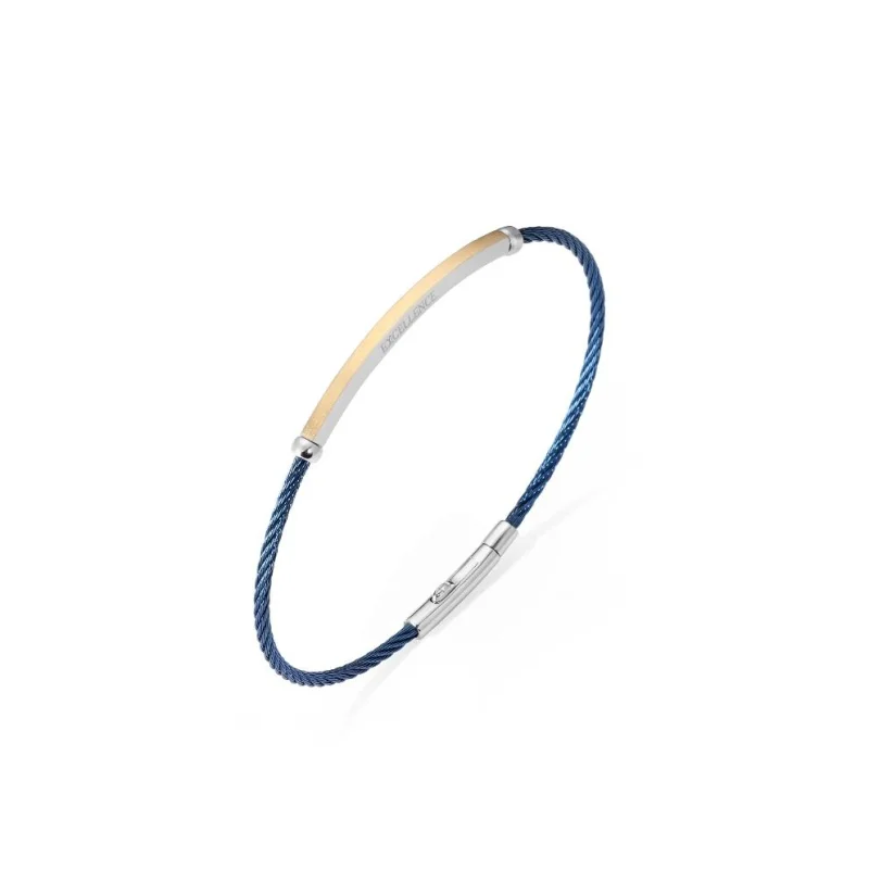 Bracelet Excellence en acier 316L PVD bleu avec plaque en Or 18K Bracelet Excellence en acier 316L PVD bleu avec plaque en Or 18K