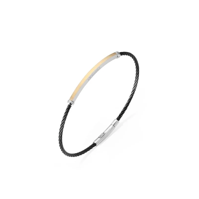 Bracelet Excellence acier 316L PVD noir et plaque Or 18K Bracelet Excellence acier 316L PVD noir et plaque Or 18K