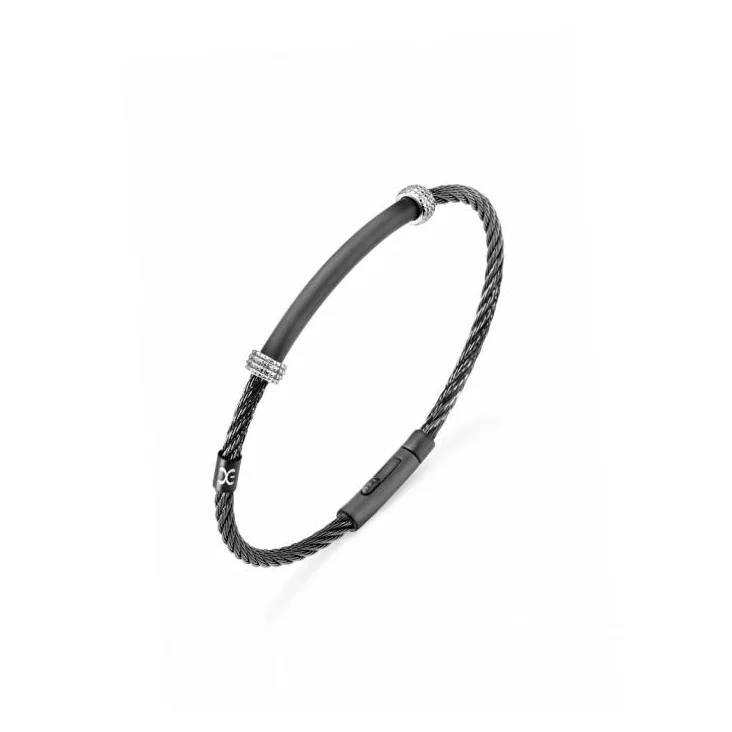 Bracelet Excellence acier 316L PVD noir câble tressé motif satiné Medium