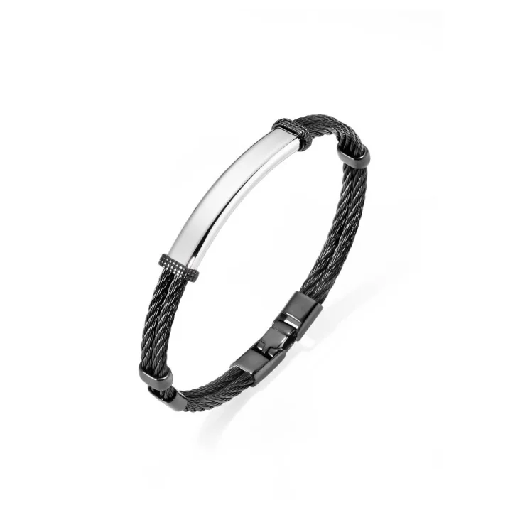 Bracelet Excellence en acier 316L PVD noir double câble